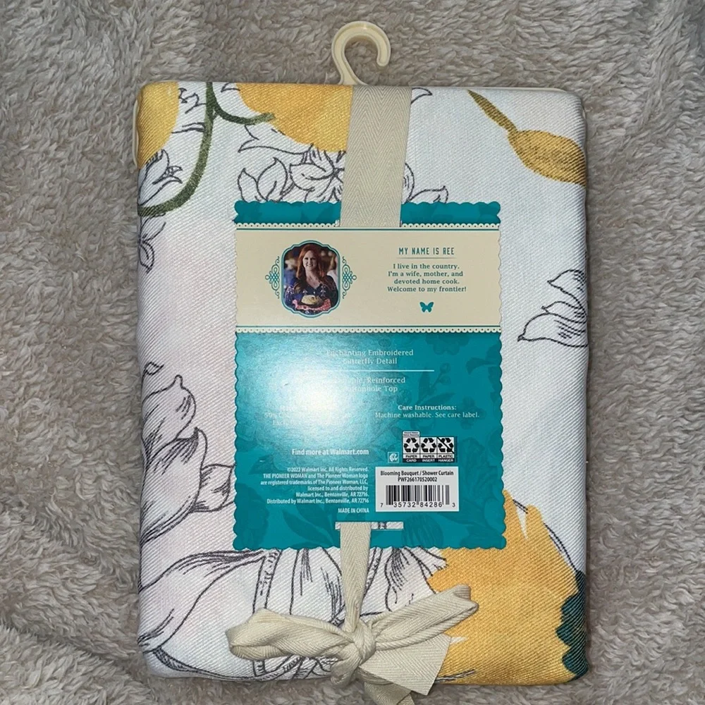 The Pioneer Woman Blooming Bouquet Floral Shower Curtain 72x72 NWT Butterfly